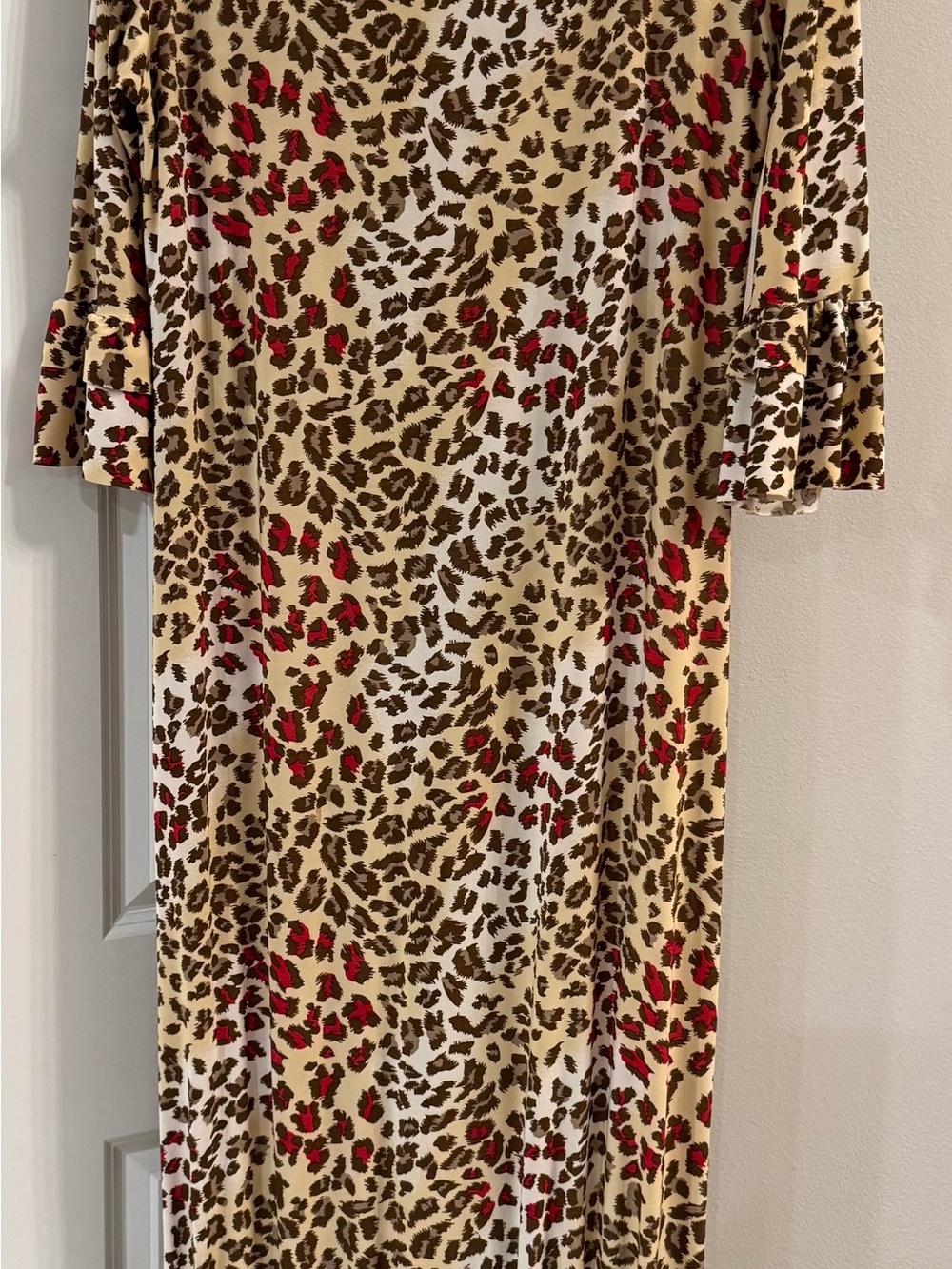 Leopard Print Midi Dress with Red Accents - Women